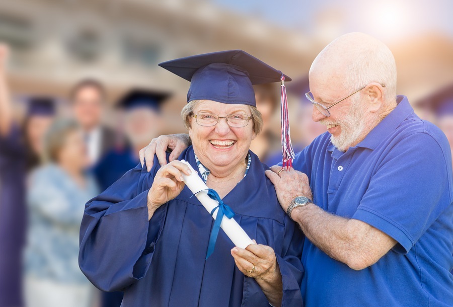 A senior woman graduating from college