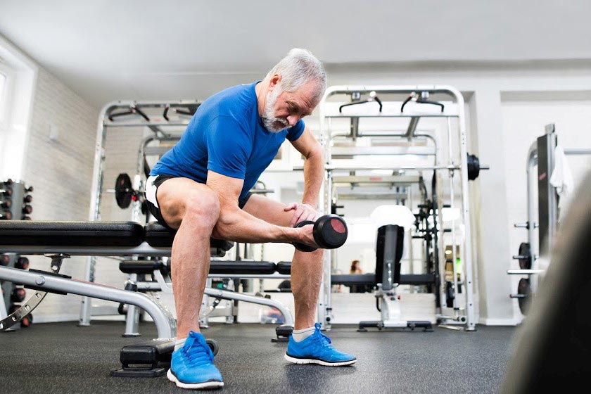 senior man with Blue exercise shoes