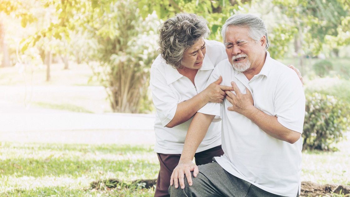 Stroke and Alzheimer's, Stroke and dementia, Senior male suffering from bad pain in his chest